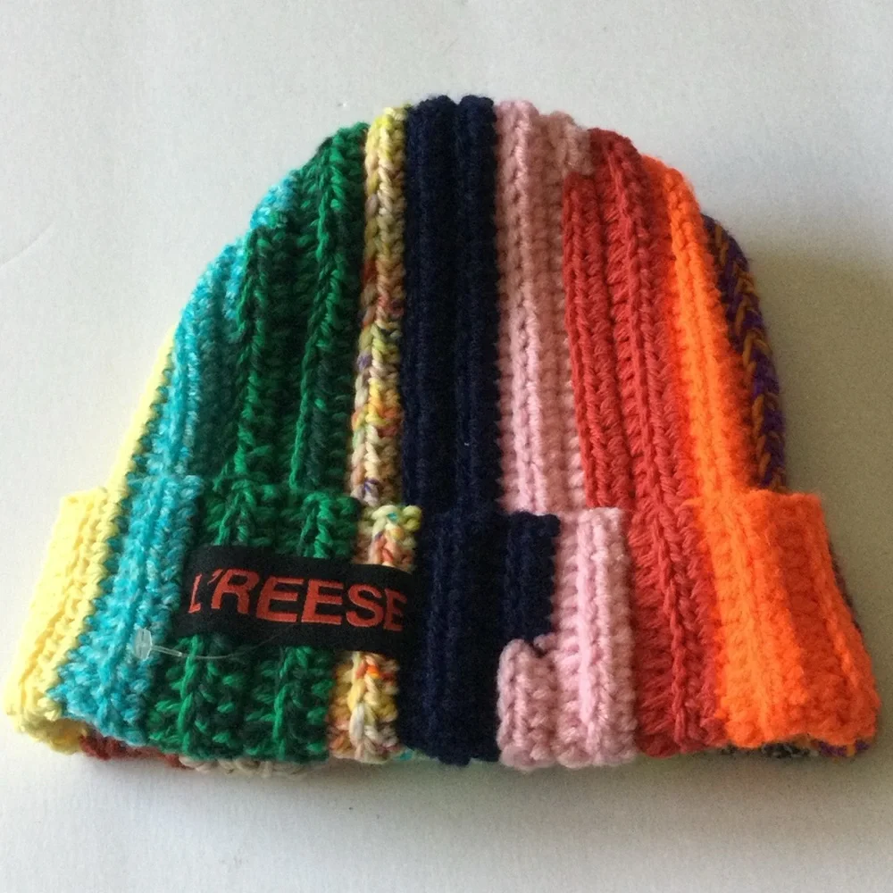 L’REESE HANDMADE MIXED CROCHET BEANIE MULTI COLOR UNISEX OS NWOT